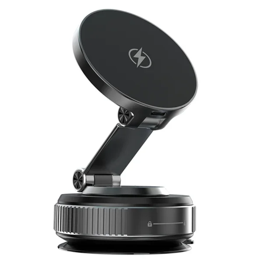 15W Vacuum Suction Magnetic Wireless Car Mount & Stand | MagSafe Compatible | 360° Rotation | Multi-Surface Mount
