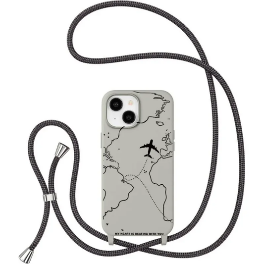 World Map Travel Case with Crossbody Lanyard Strap For iPhone