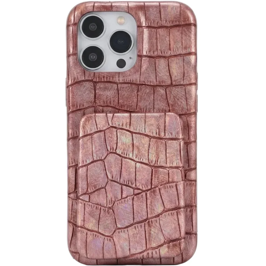 Crocodile Skin Leather with Mirror Holder Phone Case for iPhone