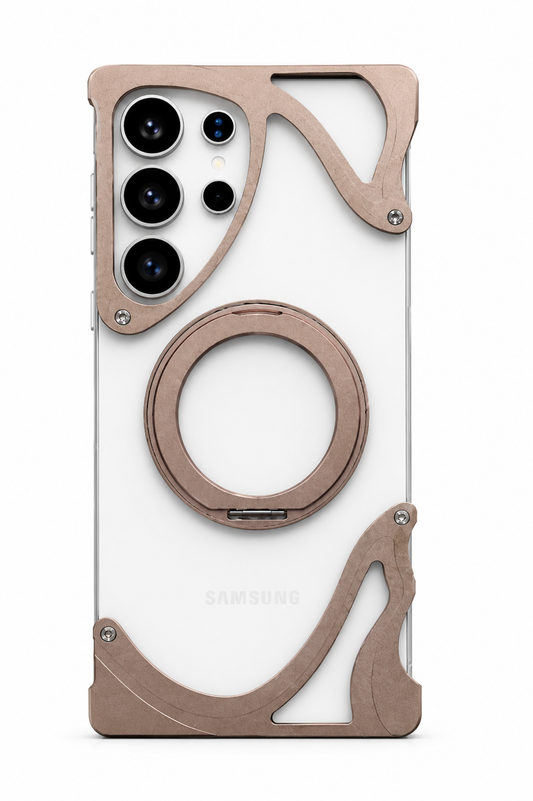 Minimalist Aluminum Metal Bumper MagSafe Case For Samsung Galaxy | 360° Ring Stand Clear Phone Cover
