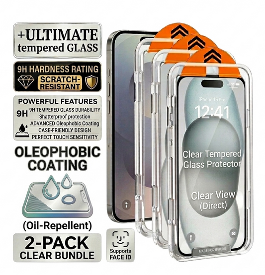 (Pack of 2) Dust-Free Auto-Alignment Tempered Glass Screen Protector for iPhone | Easy Installation Kit | Oleophobic Coating Protector