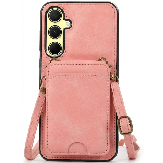 Leather Wallet Case with Shoulder Lanyard Strap for Samsung Galaxy | Built-in Stand Cover