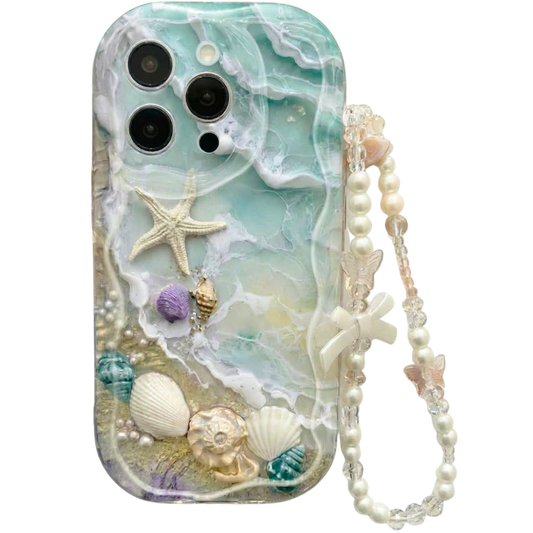 Beach Seashell Starfish Pattern Phone Case For iPhone With Lanyard