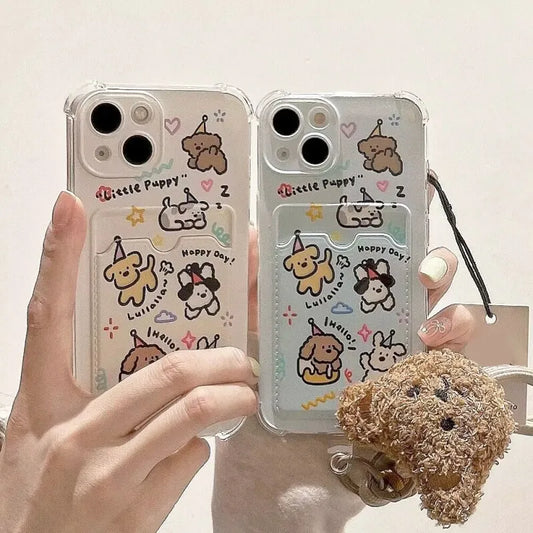 Cute Dog and Cat Phone Case For IPhone | Card Wallet Phone Cover