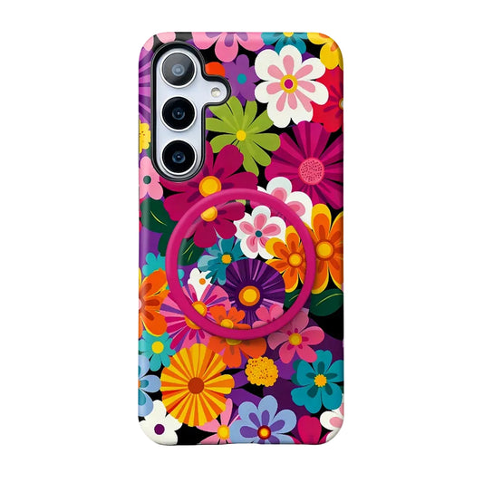 Floral Phone Case with Matching Magnetic Grip For Samsung Galaxy | Colorful Groovy Flower Phone Cover
