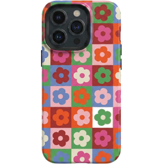 Cute Flower Checkered Magnetic Phone Case for iPhone | Shockproof Acrylic TPU Two-in-One Cover