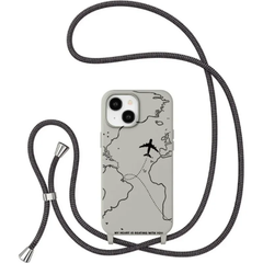 World Map Travel Case with Crossbody Lanyard Strap For iPhone