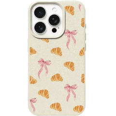 Sweet Croissant Bow Pattern Soft Phone Case For iPhone | Faux Leather Cover
