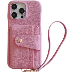 Premium Litchi Texture Leather Wallet Case for iPhone with Lanyard and Card Slots