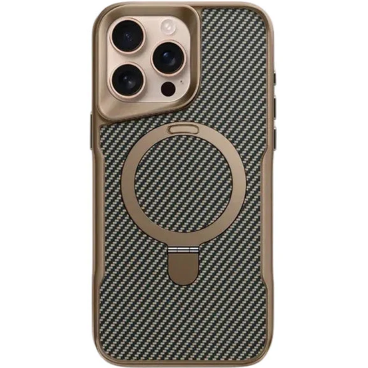 Magsafe Shockproof Frame with Armor Case For iPhone | Metal Bracket Holder | Carbon Fiber Pattern Phone Cover
