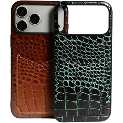 Leather Case With Card Holder For iPhone | Crocodile Pattern