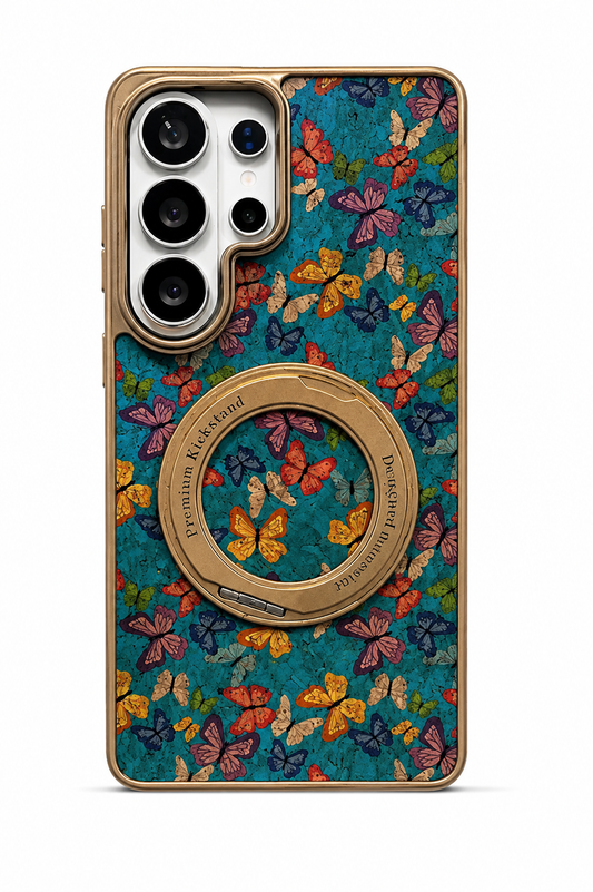 Floral Butterfly Leather MagSafe Case for Samsung Galaxy | Electroplated 360 Rotating Stand Hard Cover