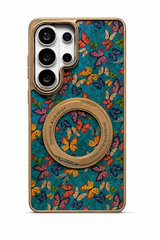 Floral Butterfly Leather Magnetic Case for Samsung Galaxy | Electroplated 360 Rotating Stand Hard Cover