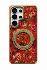 Floral Butterfly Leather Magnetic Case for Samsung Galaxy | Electroplated 360 Rotating Stand Hard Cover
