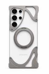 Minimalist Aluminum Metal Bumper MagSafe Case For Samsung Galaxy | 360° Ring Stand Clear Phone Cover
