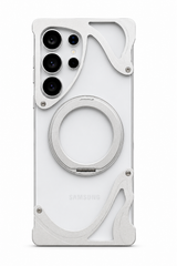 Minimalist Aluminum Metal Bumper MagSafe Case For Samsung Galaxy | 360° Ring Stand Clear Phone Cover