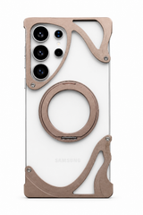 Minimalist Aluminum Metal Bumper MagSafe Case For Samsung Galaxy | 360° Ring Stand Clear Phone Cover