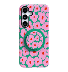 Pink and Green Flower Case with Matching Grip For Samsung Galaxy | Groovy Floral PC TPU Cover