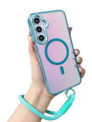 Laser Gradient MagSafe Lanyard Shockproof Case for Samsung Galaxy