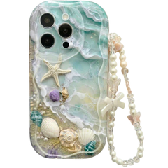 Beach Seashell Starfish Pattern Phone Case For iPhone With Lanyard