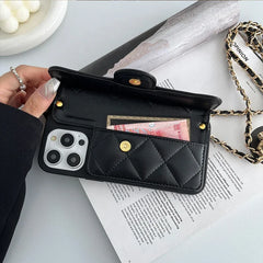 Crossbody Phone Case for iPhone |  Leather Wallet Cover with Adjustable Chain Lanyard, Card Slot Pocket & Kickstand