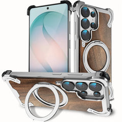 Aluminum Alloy MagSafe Case with 360° Rotating Stand | Transparent Metal Bumper Cover For Samsung Galaxy