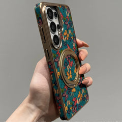 Floral Butterfly Leather Magnetic Case for Samsung Galaxy | Electroplated 360 Rotating Stand Hard Cover