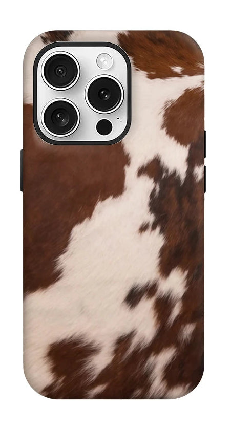 Brown & White Cowhide Case for iPhone | Double-layer Back Cover