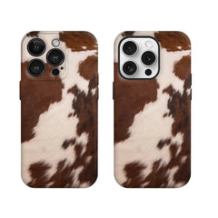 Brown & White Cowhide Case for iPhone | Double-layer Back Cover
