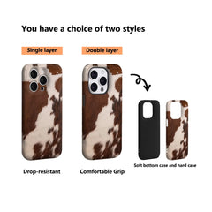 Brown & White Cowhide Case for iPhone | Double-layer Back Cover