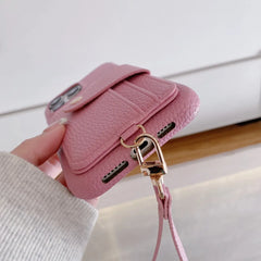 Premium Litchi Texture Leather Wallet Case for iPhone with Lanyard and Card Slots