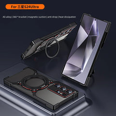 Aluminum Metal Bumper MagSafe Case with Camera Lens and Kickstand for Samsung Galaxy