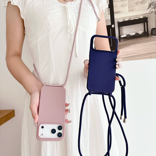 Liquid Silicone Crossbody Lanyard Cord Soft Case for iPhone