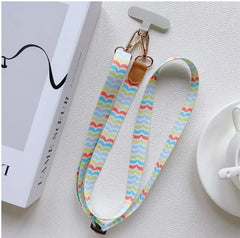 Universal Retro Pattern Phone Lanyard | Wide Adjustable Crossbody Shoulder Strap | Vintage Fabric Neck Sling Bag Chain with Secure Case Tab Insert