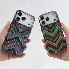 Southwestern Tribal Woven Case for iPhone | Carbon Fiber Texture MagSafe Cover with Alloy Lens Protection
