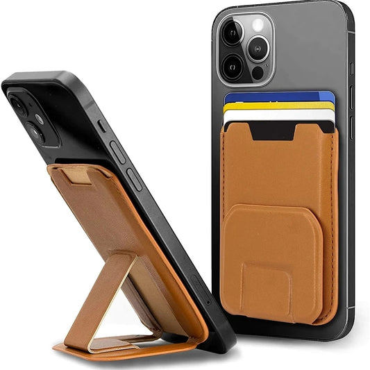 MagSafe Magnetic Leather Wallet with Folding Kickstand For iPhone & Samsung | Slim Card Holder Phone Stand