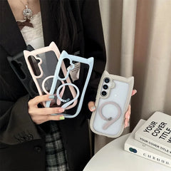 Cute Cat Ear Case For Samsung Galaxy | Transparent Magnetic Cover