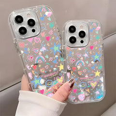 Colorful Doodle Stars And Hearts Back Mirror Phone Case For iPhone