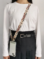 Universal Retro Style Crossbody Phone Lanyard | Wide Adjustable Vintage Geometric Fabric Strap | Neck Hanging Shoulder Sling with Secure Case Tab Insert