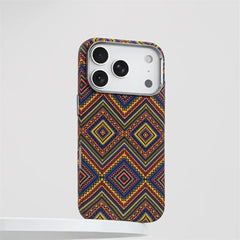 Southwestern Tribal Woven Case for iPhone | Carbon Fiber Texture MagSafe Cover with Alloy Lens Protection
