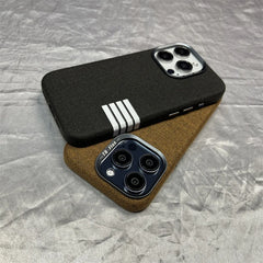 Premium Flax Linen Fabric MagSafe Case For iPhone | Textured Cotton Canvas Alloy Lens Phone Cover