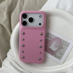 Leather Cover with Round Rivet Bead Phone Case for iPhone
