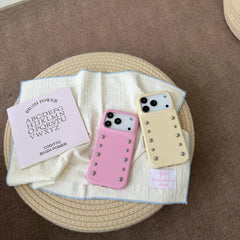 Leather Cover with Round Rivet Bead Phone Case for iPhone