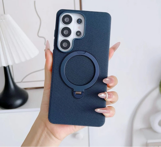 Tech-Woven Fabric Magnetic Phone Case | 360° Ring Stand & MagSafe Compatible Back Cover for Samsung Galaxy