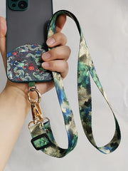 Universal Oriental Aesthetic Phone Lanyard | Vintage Pattern Fabric Crossbody Neck Strap | Adjustable Anti-Loss Shoulder Sling with Secure Case Tab Insert