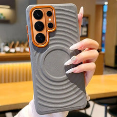 Water Ripple Leather Pattern Magnetic Case for Samsung Galaxy | Orange Lens Frame Cover