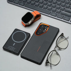 Frosted Alloy Lens Magnetic Phone Case for Samsung Galaxy | Carbon Fibre Texture with Soft Edge Phone Cover