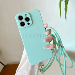 New Crossbody Lanyard Silicone Phone Case For iPhone 11 12 13 14 15 16 Pro Max XS Max X XR 7 8 Plus SE Necklace Strap Soft Cover