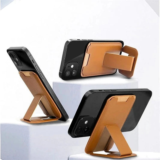 MagSafe Magnetic Leather Wallet with Folding Kickstand For iPhone & Samsung | Slim Card Holder Phone Stand