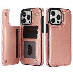 Leather Wallet Case for iPhone with Double Button Card Slot and Kickstand